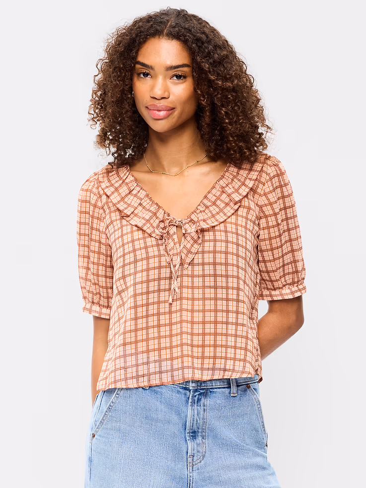 Old Navy Ruffle Collar Tie-Front Chiffon Top