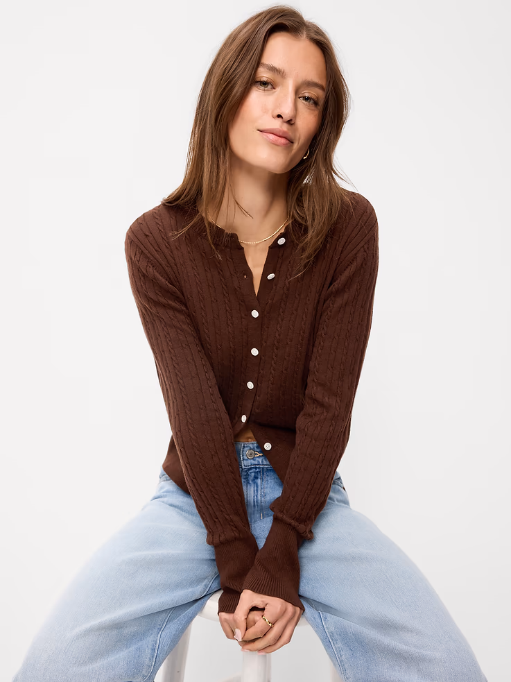 Old Navy SoSoft Cotton Crew-Neck Cardigan Sweater in Earthen